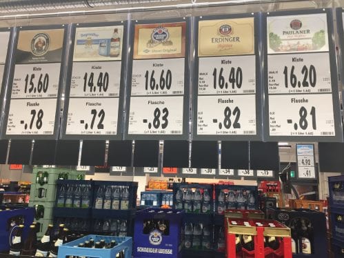 Preços das cervejas nos supermercados na alemanha