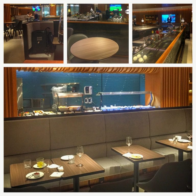 Área de alimentação da Plaza Premium Lounge Rio Galeão