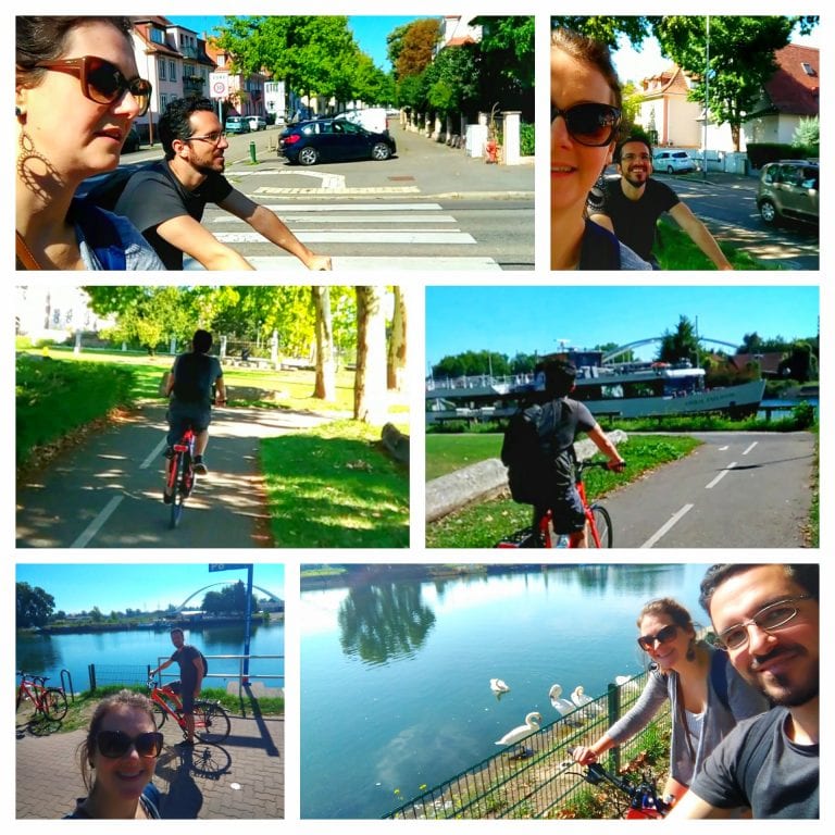 Bicicletas em Strasbourg: caminho pela ciclovia margeando o rio