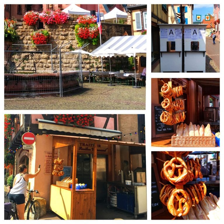 Aluguel de bicicleta em Colmar: cidade de Eguisheim preparada para a festa