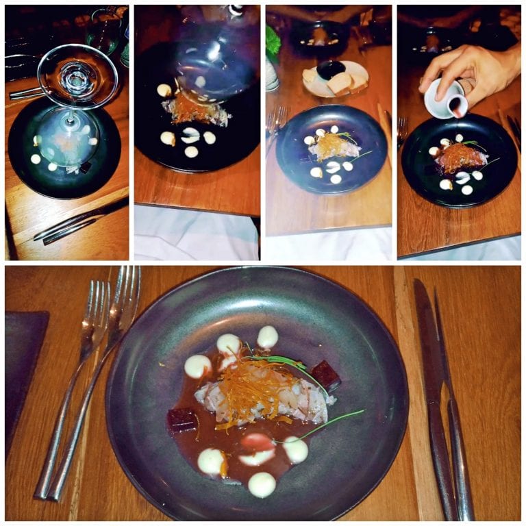 Carmen Cartagena: um restaurante de Chef com sabores caribenhos 4 Carmen Cartagena: um restaurante de Chef com sabores caribenhos - Carmen Cartagena ceviche regado com “leite de tigre” de corozo e fumaça de coco carbonizado
