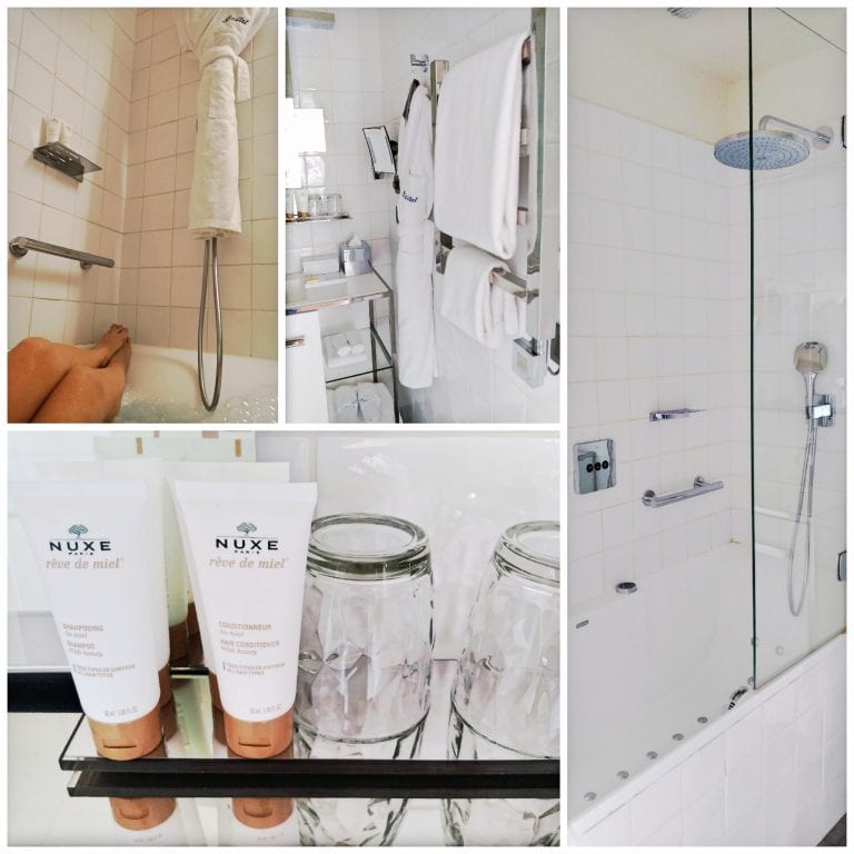 Hotel Paris Bastille Boutet MGallery by Sofitel - banheiro com hidro, chuveiro e amenities da Nuxe