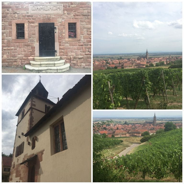 Chapelle Saint-Sébastien na chegada de Dambach-la-Ville com bela vista da cidade 