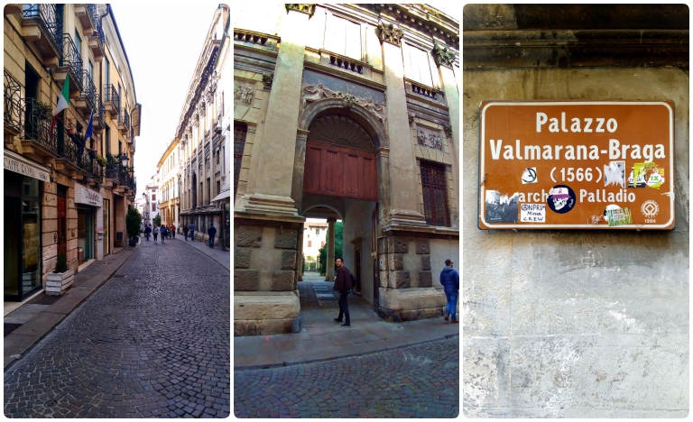 Onde ficar em Vicenza: a rua e a entrada do Palazzo Valmarana Braga 