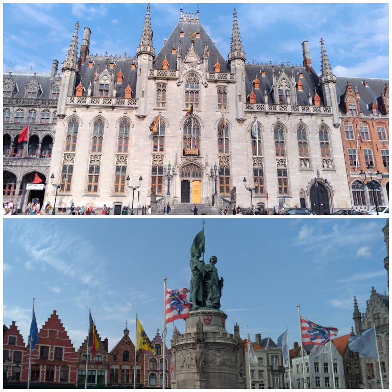 Provinciaal Hof e estátuas ao centro da Grote Markt