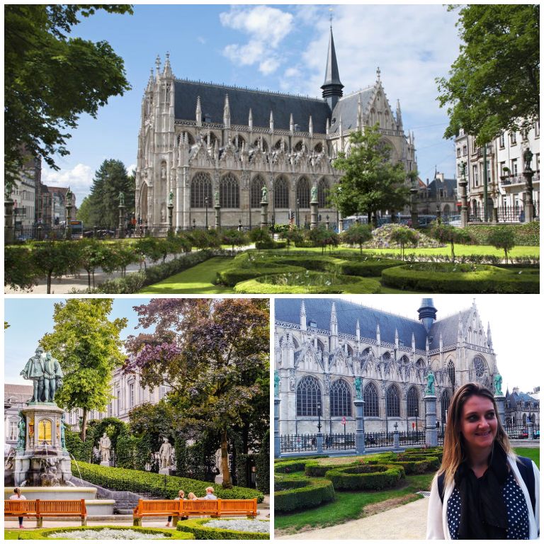 Igreja Notre-Dame du Sablon e detalhes da Place du Grand Sablon 