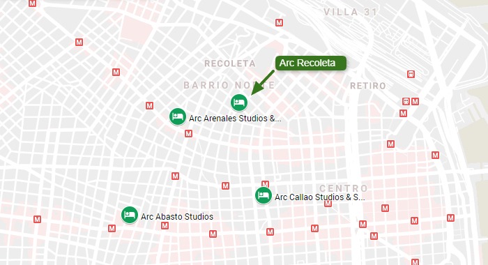 Hotéis da rede Arc em Buenos aires: 2 próximos à Recoleta e 2 mais próximos ao Centro