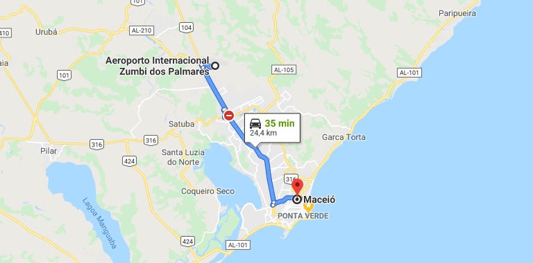 Trajeto do aeroporto de Maceió até a cidade leva cerca de 40 minutos