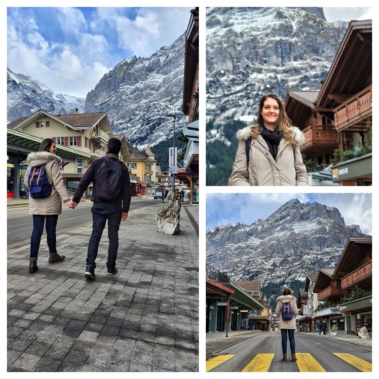 Caminhando pela rua principal de Grindelwald, a poucos metros da estação de trem