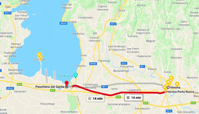 Trajeto de trem de Verona à Peschiera Del Garda 