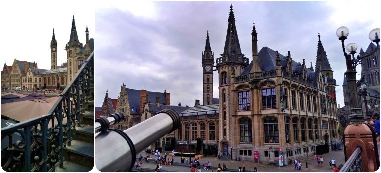 Prédio do Korenmarket visto a partir da Sint-Michielsbrug (Ponte São Miguel)