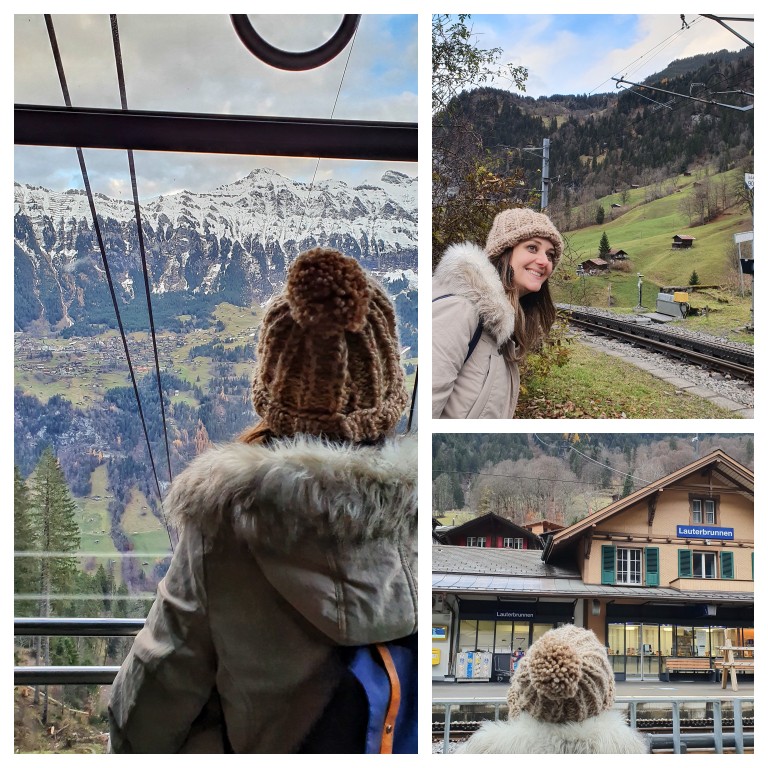 De trem e de teleférico em Lauterbrunnen, na Suíça