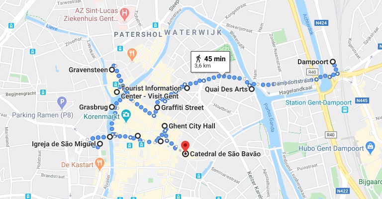 O que fazer em Gent: mapa com o roteiro de 1 dia