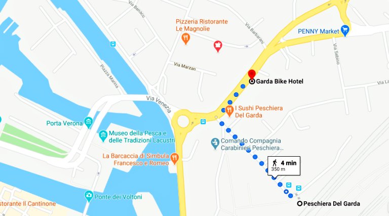 Trajeto a pé da Estação de Trem de Peschiera Del Garda até o Garda Bike Hotel 