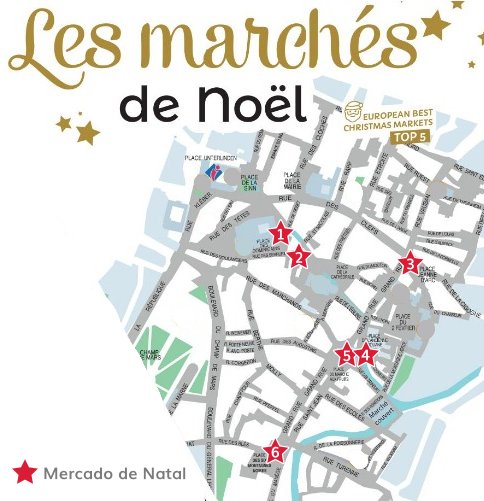 Mapa com os 6 mercados de Natal de colmar (créditos: adaptado do site oficial)