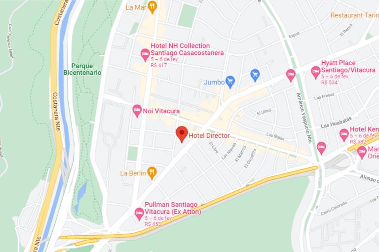 Mapa com a localização do Hotel Director Vitacura em Santiago