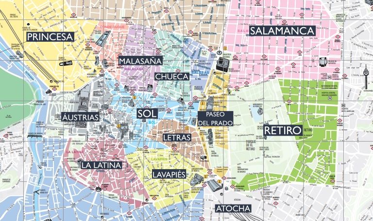 Mapa dos bairros turísticos de Madri | Onde ficar em Madri